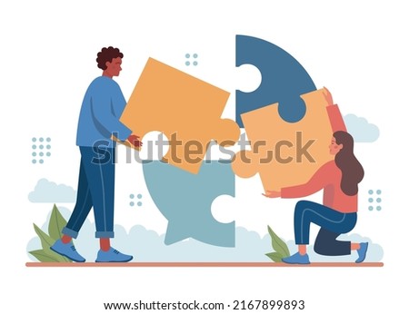 Merger concept. Collaboration and teamwork. Characters cooperation and communication for additional development. Idea of successful alliance. Flat vector illustration