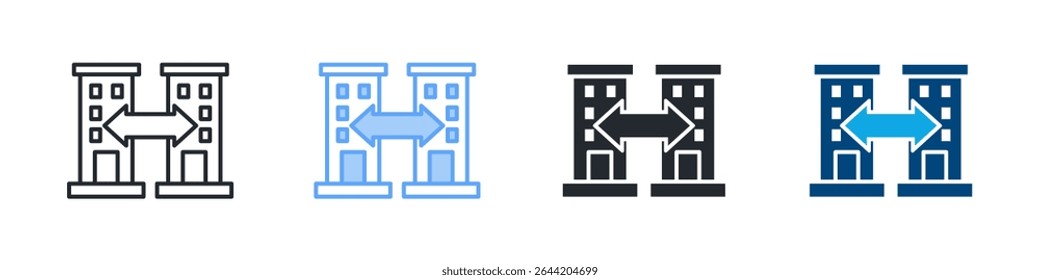 Ícone de fusão - Definir vários estilos. Design Em Contorno, Azul, Glifo, Tom Duplo