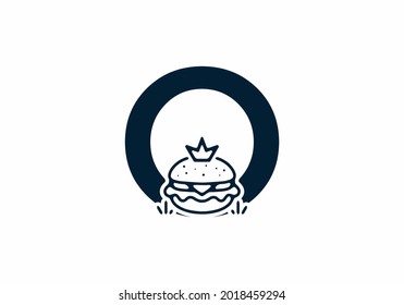 Merger shape of O initial letter with burger and crown design