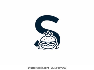 Merger shape of S initial letter with burger and crown design