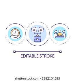 Merger timeframe for completion loop concept icon. Business activity abstract idea thin line illustration. Consolidation period. Isolated outline drawing. Editable stroke. Arial font used