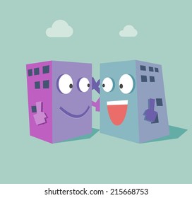 Fusión de dos compañías. Ilustración vectorial plana
