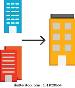 Merger of two or more companies on white background, M&A Symbols, Amalgamation Concept, Business Consolidation Vector Color Icon Design, Corporate finance sign