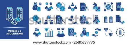 Mergers and Acquisitions icon collection set. Containing design business, success, deal, agreement, partnership