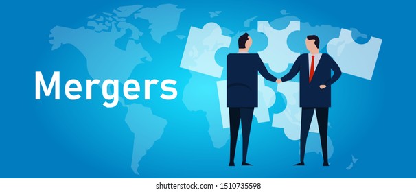 Mergers Corporate And Acquisitions. Two Company Acquisition Businessman Handshake Work Together Collaboration