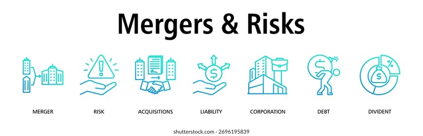 Mergers and Risks banner web icon vector illustration concept with icon of merger, risk, acquisitions, liability, corporation, debt, dividend

