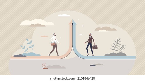 Merging business and join two companies in one group tiny person concept. United partnership and collaboration teamwork for growth, development and success vector illustration. Integration strategy.