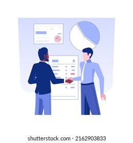 Merging companies isolated concept vector illustration. Business partners shake hands, collaboration deal, investment banks, bank, corporate banking, successful deal vector concept.