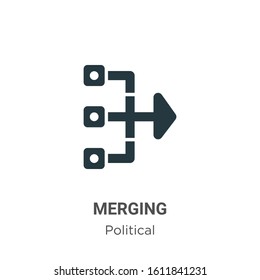 Merging glyph icon vector on white background. Flat vector merging icon symbol sign from modern political collection for mobile concept and web apps design.