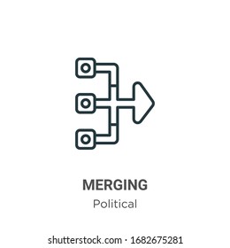 Merging outline vector icon. Thin line black merging icon, flat vector simple element illustration from editable political concept isolated stroke on white background