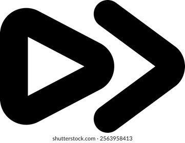 Merging play and forward symbols into a single black shape against a clean white background, creating a modern concept related to multimedia, audio, and video