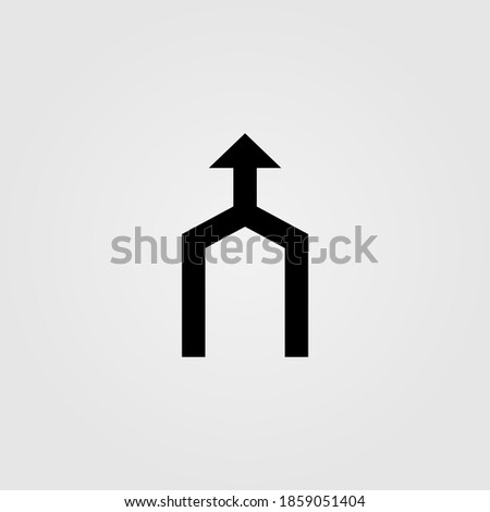 Merging roads icon in line design style. Joining navigation arrow symbol.