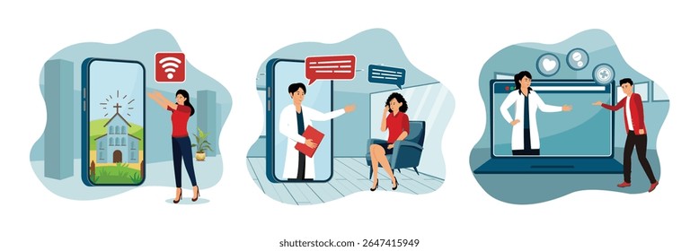Merging of technology and spirituality through online church platforms. A healthcare professional conducts a Online therapy. Doctor interacting virtually with a patient via a digital platform.
