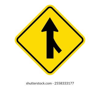 Merging Traffic from Right Ahead Warning Sign Featuring a Yellow Diamond Shape with Black Merging Arrow, Indicating Traffic Joining the Main Roadway from the Right, Available as a Vector File