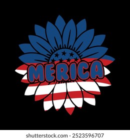 Merica American flag sunflower 4th of July t-shirt design.