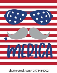 'Merica-  Happy Independence Day, lettering design illustration. Good for advertising, poster, announcement, invitation, party, T shirt print , poster, banner.