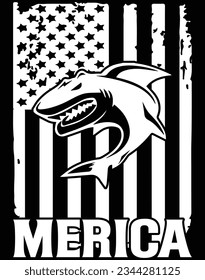 Merica Shark USA American Distressed Patriotic EPS file for cutting machine. You can edit and print this vector art with EPS editor.