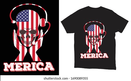 Merica- skull tshirt design-American flag tshirt design