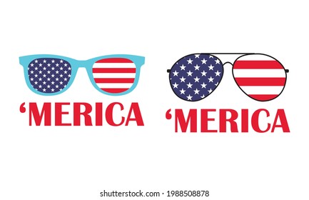 Merica with Sunglass Patriotic 4th of July us Independence Day Vector and Clip Art