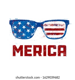 Merica Sunglasses American Flag. 4th Of July Patriotic Symbol. USA Independence Day Grunge Design