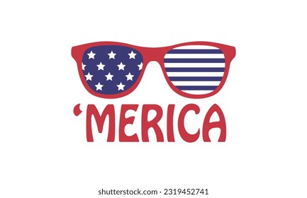 Merica Sunglasses Patriotic  Fourth of July Vector and Clip Art