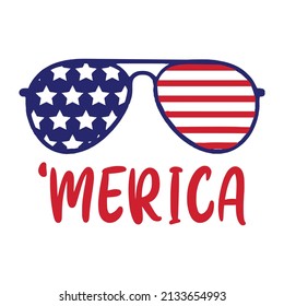 Merica USA Flag Sunglass United States America 4th Of July Independence Day Vector Illustrator