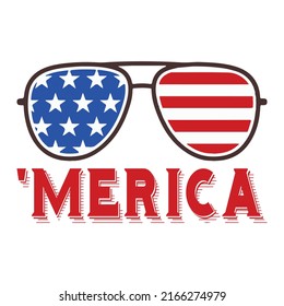 Merica USA Flag Sunglass United States America 4th Of July Independence Day Vector Illustrator