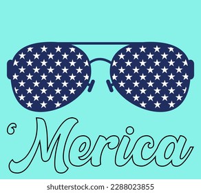 Merica With USA flag Sunglass - United States America (USA), 4th of July, Independence Day