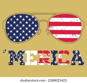 Merica With USA flag Sunglass - United States America, 4th of July, Independence Day