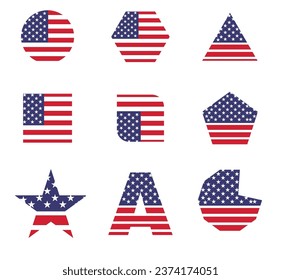 A merican falg in different geometric shapes vertor form