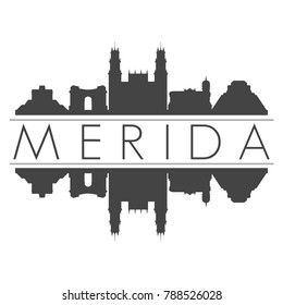 Merida Mexico Europe Skyline Vector Art Mirror Silhouette Emblematic Buildings