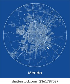 Merida Mexico North America City Map blue print round Circle vector illustration