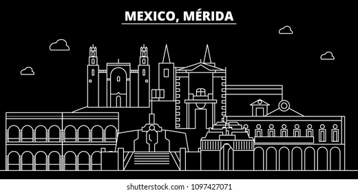 Merida silhouette skyline. Mexico - Merida vector city, mexican linear architecture, buildings. Merida line travel illustration, landmarks. Mexico flat icon, mexican outline design banner