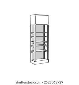 Meridian display illustration design. Stacking show rack. Line art vector. Black and white