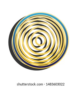 Meridians from top view. Blue icon with gold contour with dark gray shadow at white background. Illustration.