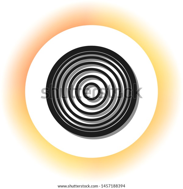 Meridians from top view. Dark icon with\
shadow on the glowing circle button.\
Illustration.