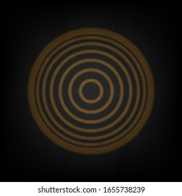 Meridians from top view. Icon as grid of small orange light bulb in darkness. Illustration.