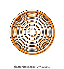 Meridians from top view. Vector. Black line icon with shifted flat orange filled icon on white background. Isolated.