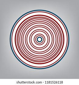 Meridians from top view. Vector. Dark red, transparent and midnight green stroke of white icon at grayish background.
