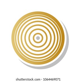 Meridians from top view. Vector. Golden gradient icon with white contour and rotated gray shadow at white background.