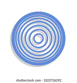 Meridians from top view. Vector. Neon blue icon with cyclamen polka dots pattern with light gray shadow on white background. Isolated.
