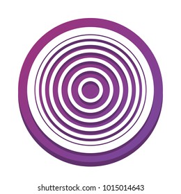 Meridians from top view. Vector. White icon with flat shadow on purpureus circle at white background. Isolated.
