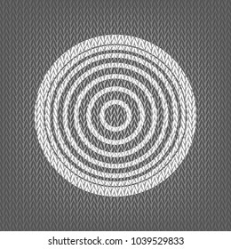 Meridians from top view. Vector. White knitted icon on gray knitted background. Isolated.