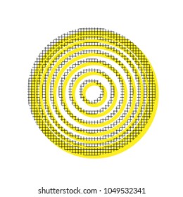 Meridians from top view. Vector. Yellow icon with square pattern duplicate at white background. Isolated.