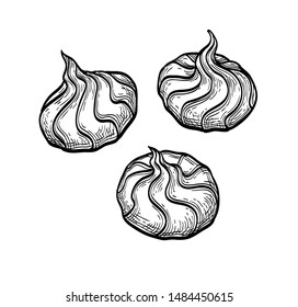 Meringue cookies. Ink sketch isolated on white background. Hand drawn vector illustration. Retro style.