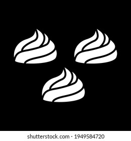 Meringue dark mode glyph icon. Dessert pavlova. Cream for bakery. Cake frosting. Prepare pastry. Bakery cooking. White silhouette symbol on black space. Vector isolated illustration