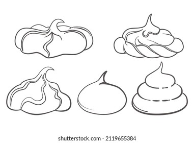 Meringue icons set. Marshmallow outline illustration for cafe, pattiserie and sweet shop. Vector EPS10