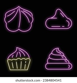 Meringue icons set. Outline set of meringue vector icons neon color on black