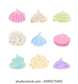 meringue set cartoon. cake whip, ice milk, hand creme meringue sign. isolated symbol vector illustration