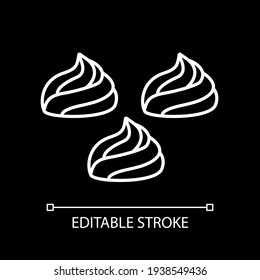 Meringue white linear icon for dark theme. Dessert pavlova. Cream for bakery. Cake frosting. Thin line customizable illustration. Isolated vector contour symbol for night mode. Editable stroke